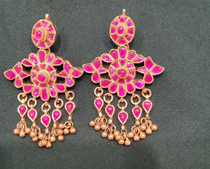 92.5 Pure Silver, Gold Plated Gold Floral Drop Earrings