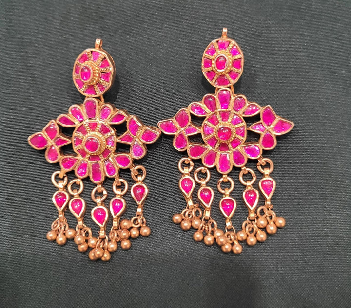 92.5 Pure Silver, Gold Plated Gold Floral Drop Earrings