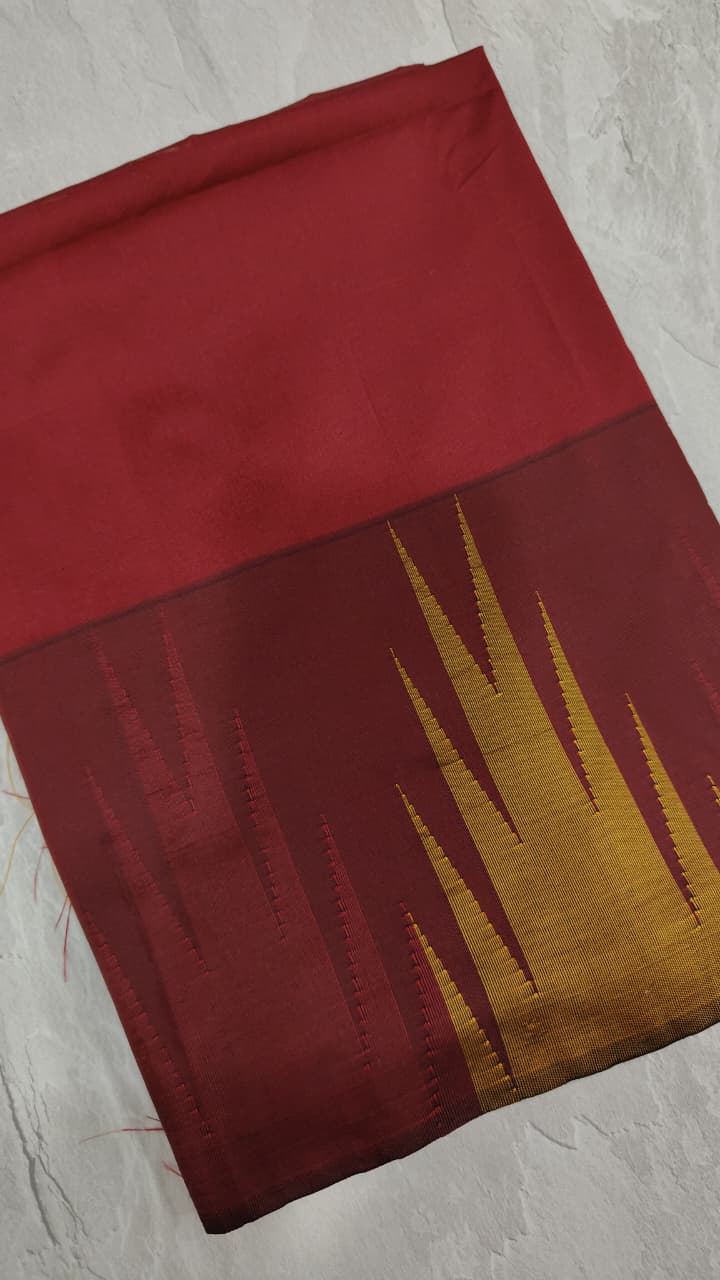 Two tone, Two side Temple Border on black Art Silk Saree
