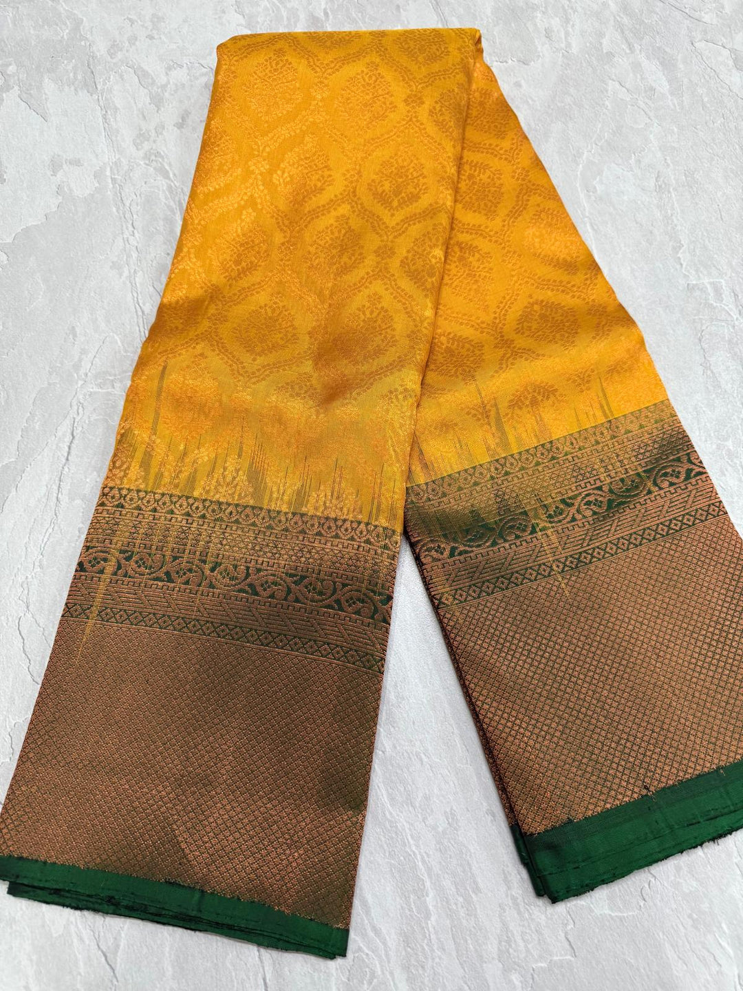 Yellow Kanjivaram Soft Silk Saree with Brocade Jaal and Contrast Zari Border | SILK MARK CERTIFIED