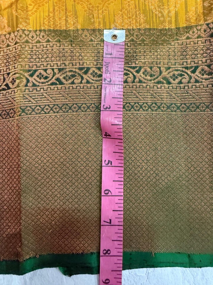 Yellow Kanjivaram Soft Silk Saree with Brocade Jaal and Contrast Zari Border | SILK MARK CERTIFIED