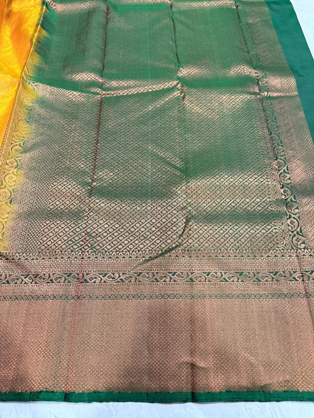 Yellow Kanjivaram Soft Silk Saree with Brocade Jaal and Contrast Zari Border | SILK MARK CERTIFIED
