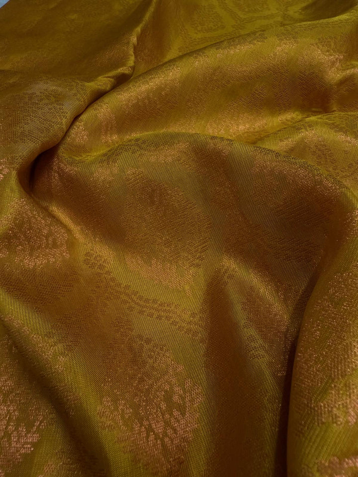 Yellow Kanjivaram Soft Silk Saree with Brocade Jaal and Contrast Zari Border | SILK MARK CERTIFIED