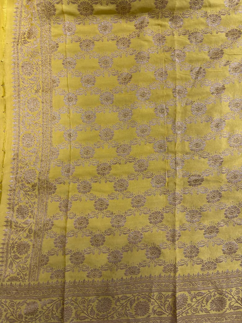 Yellow Banarasi Georgette Silk Saree with Antique Zari Brocade and Border | SILK MARK CERTIFIED