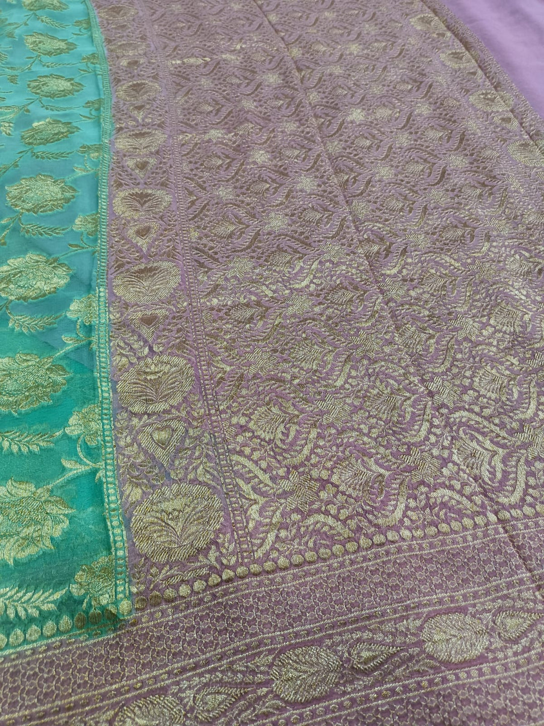 Rame Green Banarasi Georgette Silk Saree with Floral Jaal and Contrast Zari Border | SILK MARK CERTIFIED