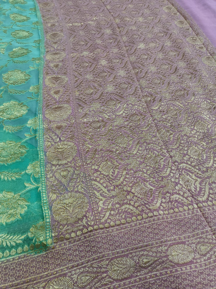 Rame Green Banarasi Georgette Silk Saree with Floral Jaal and Contrast Zari Border | SILK MARK CERTIFIED