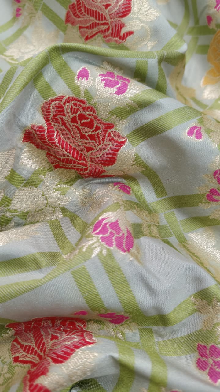 Gray Checks on Semi Silk Saree with Meenakari Floral Design and Zari Border