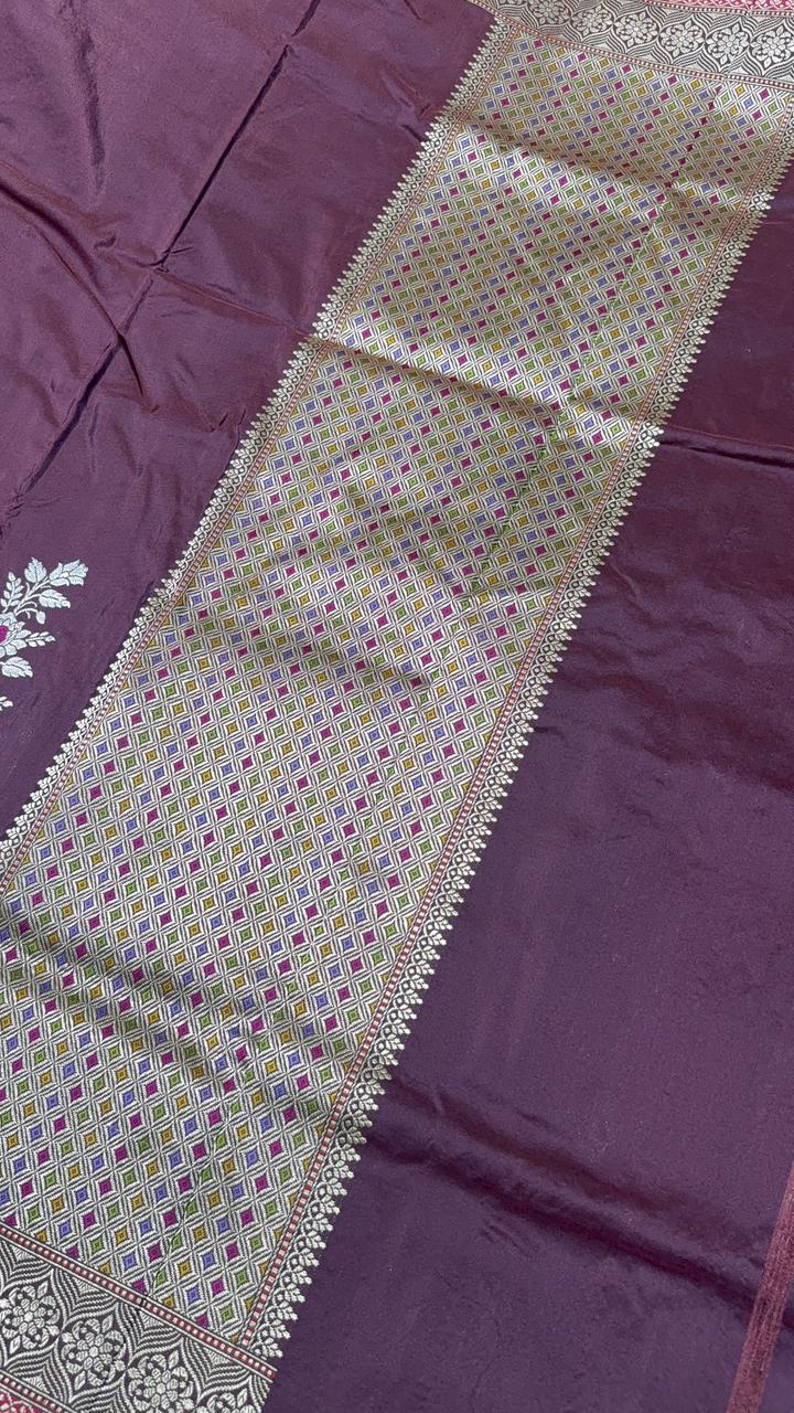 Chocolate Brown Banarasi Pure Katan Silk Saree with Meenakari Detailing and Zari Border | SILK MARK CERTIFIED
