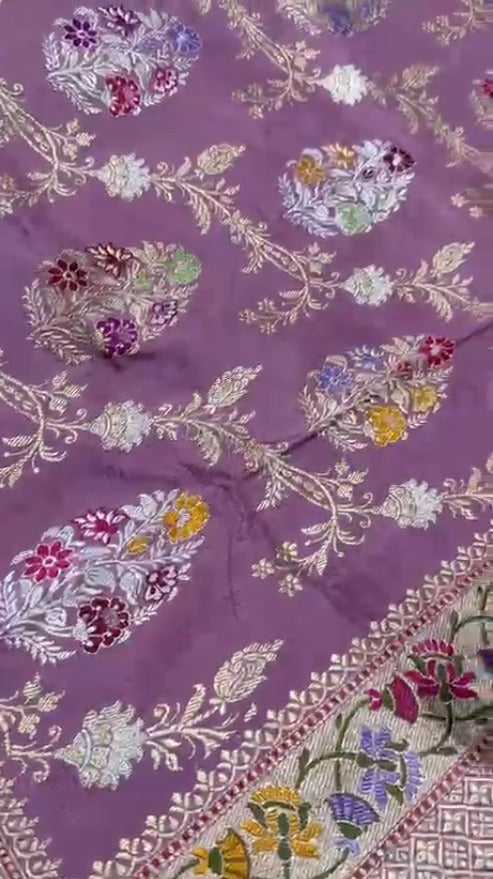 Mauve Banarasi Tissue Silk Saree with Kadhuwa Sona Rupa Jungla weave and Meenakari Butta and Paithani Border | SILK MARK CERTIFIED