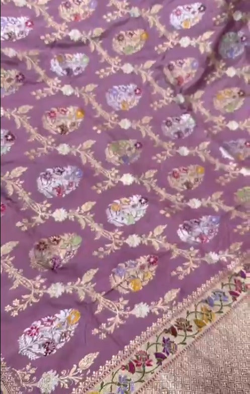 Mauve Banarasi Tissue Silk Saree with Kadhuwa Sona Rupa Jungla weave and Meenakari Butta and Paithani Border | SILK MARK CERTIFIED