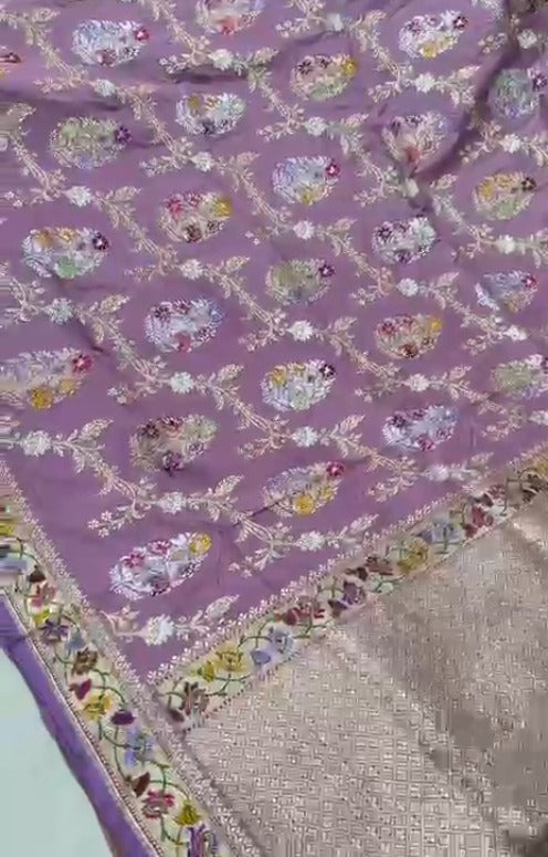 Mauve Banarasi Tissue Silk Saree with Kadhuwa Sona Rupa Jungla weave and Meenakari Butta and Paithani Border | SILK MARK CERTIFIED