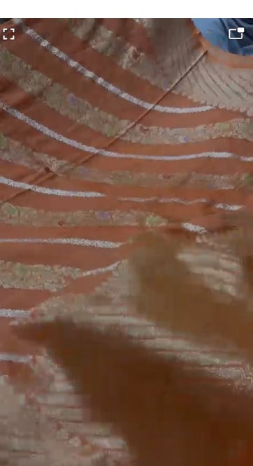 Orange Kaduwa Weave on Banarasi Tussar Georgette Saree with Ornate Stripes and Zari Border| SILK MARK CERTIFIED