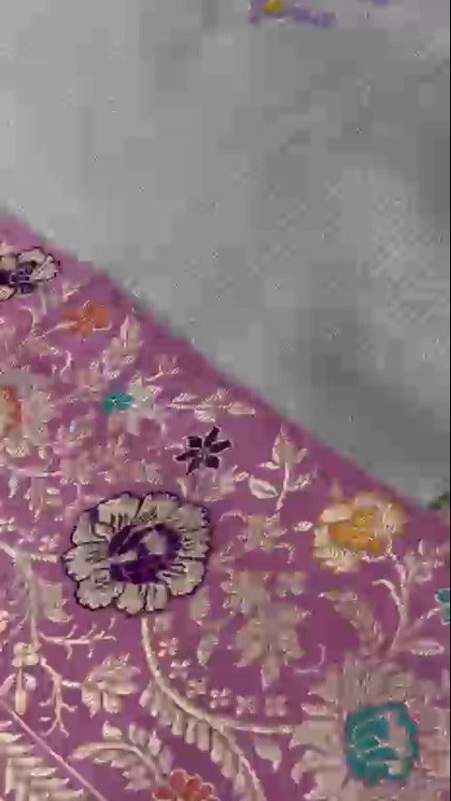Light Aqua Shade Tissue Silver Zari Stripes with Meenakari butta and kadiyal border | SILK MARK CERTIFIED
