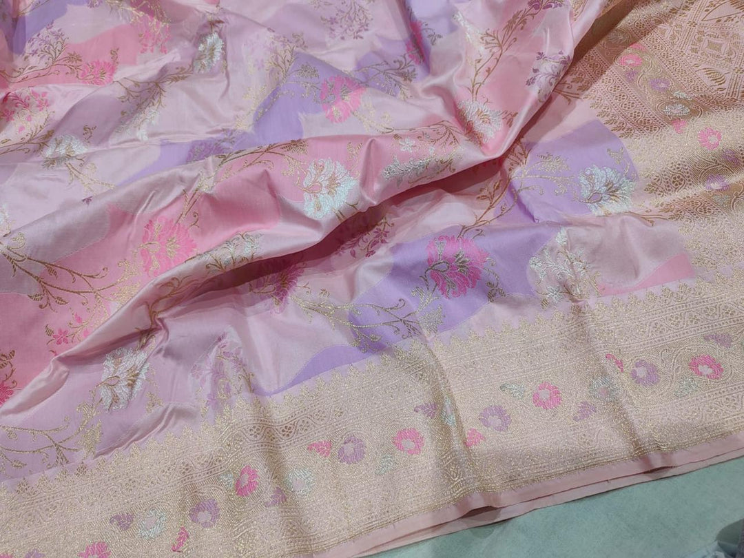 Pastel Multicolor Rangkaat Kadhuwa Banarasi Silk Saree with Diagonal Zari stripes | SILK MARK CERTIFIED