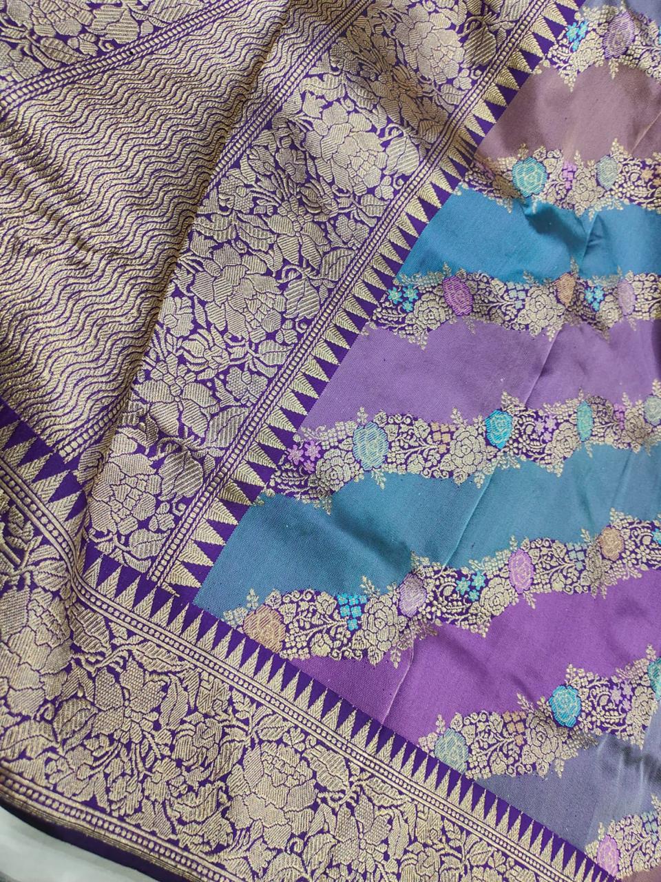 Rangkaat Kadhuwa Banarasi Silk Saree with Diagonal Zari stripes | SILK MARK CERTIFIED