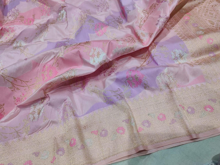 Pastel Multicolor Rangkaat Kadhuwa Banarasi Silk Saree with Diagonal Zari stripes | SILK MARK CERTIFIED