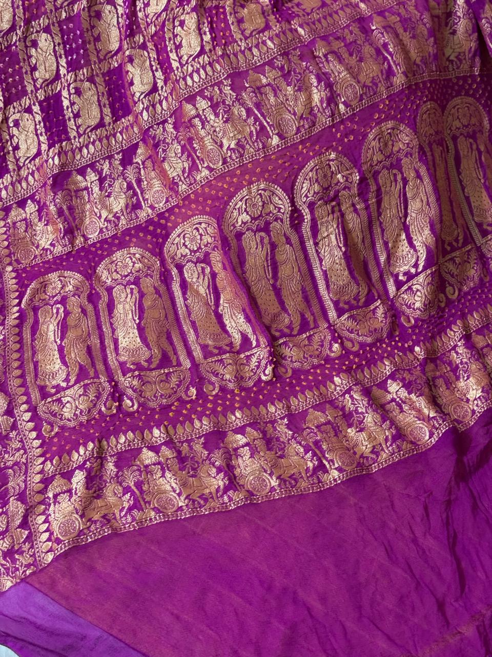 Magenta gharchola design elephant motifs georgette bhandini saree | SILK MARK CERTIFIED