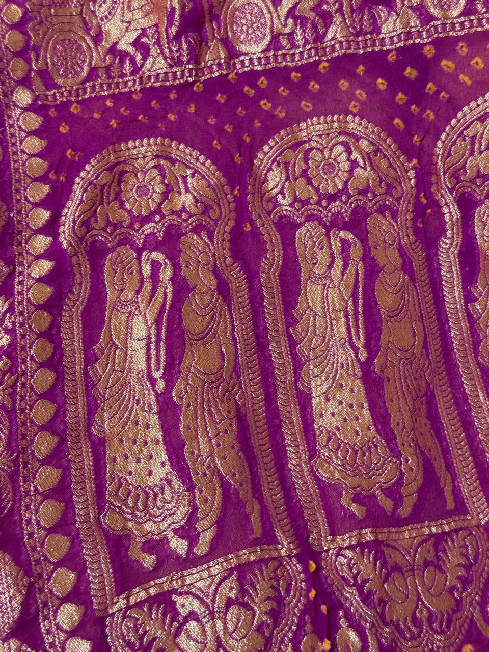 Magenta gharchola design elephant motifs georgette bhandini saree | SILK MARK CERTIFIED