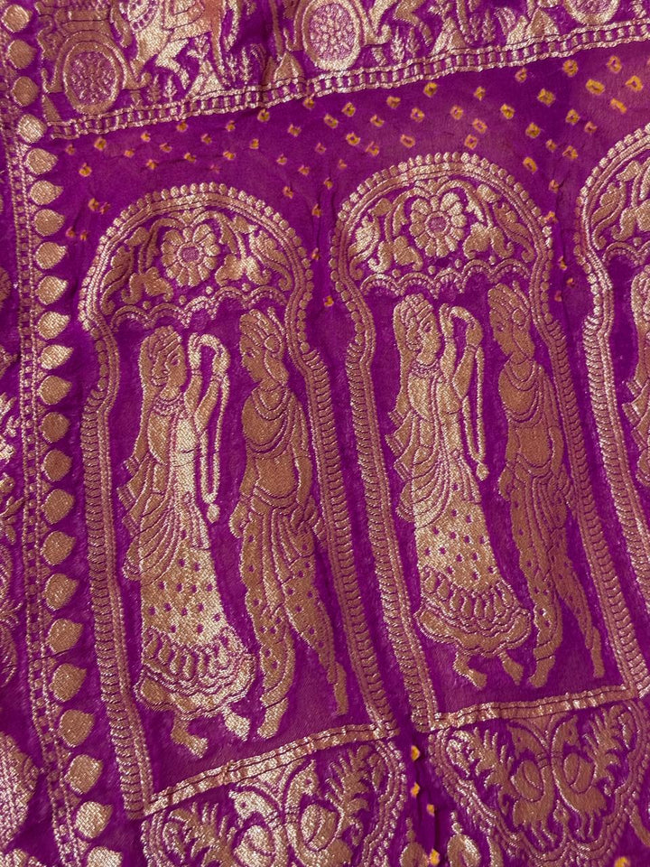 Magenta gharchola design elephant motifs georgette bhandini saree | SILK MARK CERTIFIED