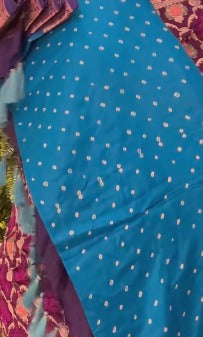 Bright Blue Kanjivaram Saree with Hand Bandhni | SILK MARK CERTIFIED