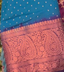 Bright Blue Kanjivaram Saree with Hand Bandhni | SILK MARK CERTIFIED