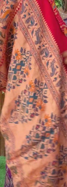 Blood Red Authentic Hand Bandhej Georgette Banarasi Shikargah Zari Jaal  silk Saree with Paithani Pallu and Border | SILK MARK CERTIFIED