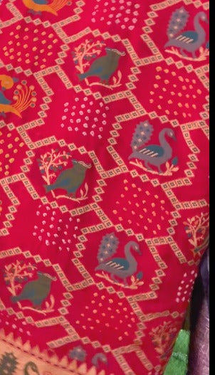 Blood Red Authentic Hand Bandhej Georgette Banarasi Shikargah Zari Jaal  silk Saree with Paithani Pallu and Border | SILK MARK CERTIFIED