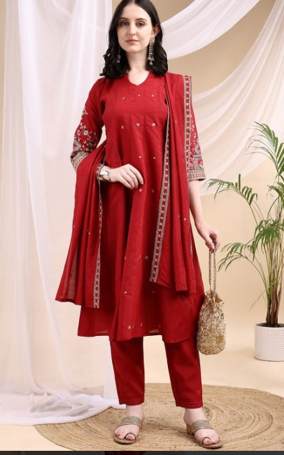 Aarohi Threadwork Cotton Suit set | Made to Order