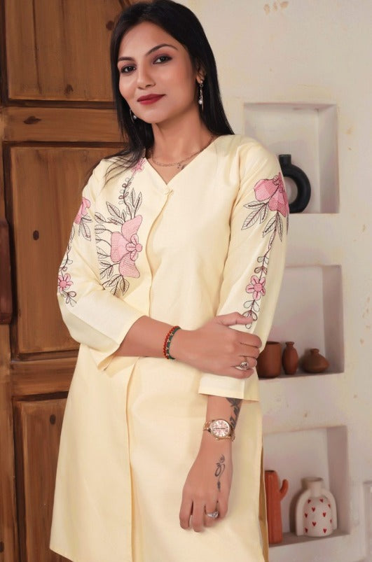 Embroidered Pure Cotton V-Neck Tunic With Palazzos | Made to Order