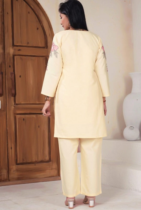 Embroidered Pure Cotton V-Neck Tunic With Palazzos | Made to Order