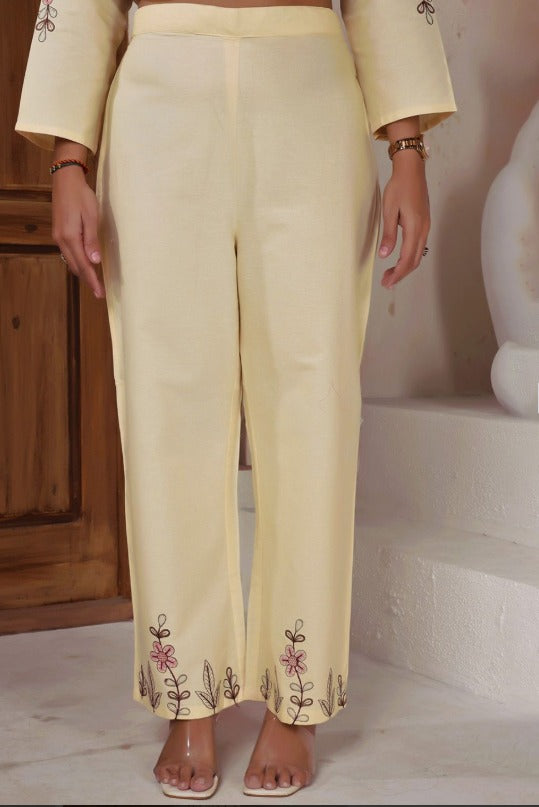 Embroidered Pure Cotton V-Neck Tunic With Palazzos | Made to Order