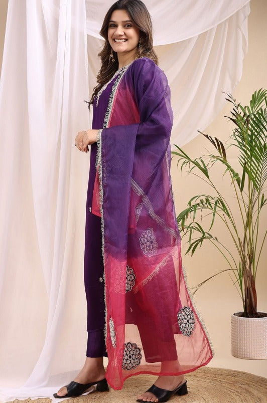 Women Floral Printed Embroidered Kurta with Trousers & With Dupatta | Made to Order
