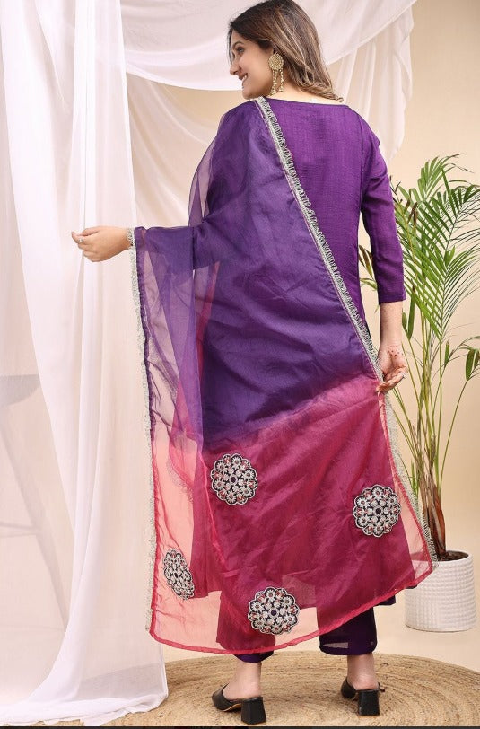 Women Floral Printed Embroidered Kurta with Trousers & With Dupatta | Made to Order