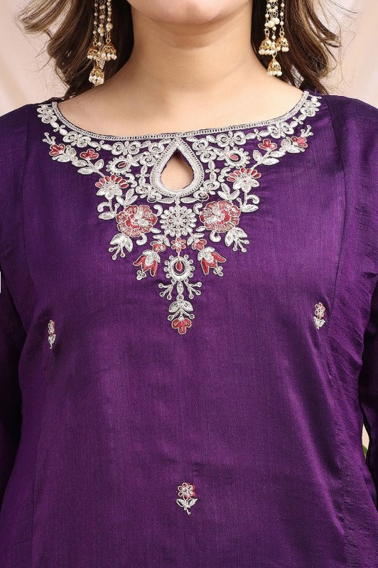 Women Floral Printed Embroidered Kurta with Trousers & With Dupatta | Made to Order