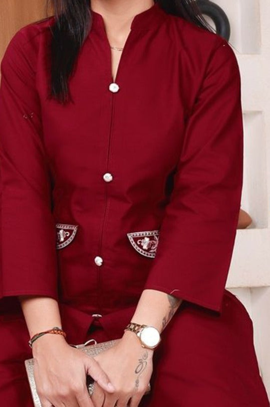 Embroidered Pure Cotton Mandarin-Neck Tunic With Trousers| Made to Order