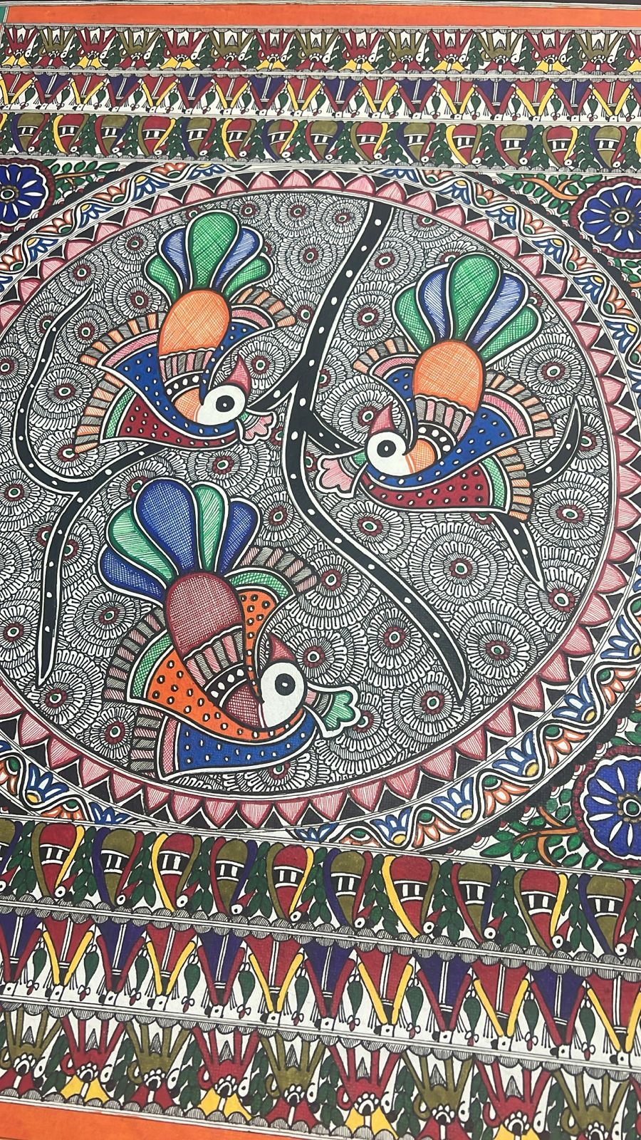 Authentic Mithila Hand-Painted Madhubani Wall Art, Unframed 30 x 22