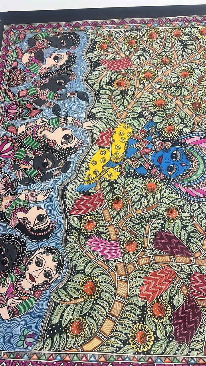 Krishna Leela Madhubani Hand Painting, Unframed, 30 x 22 | SHOBITAM