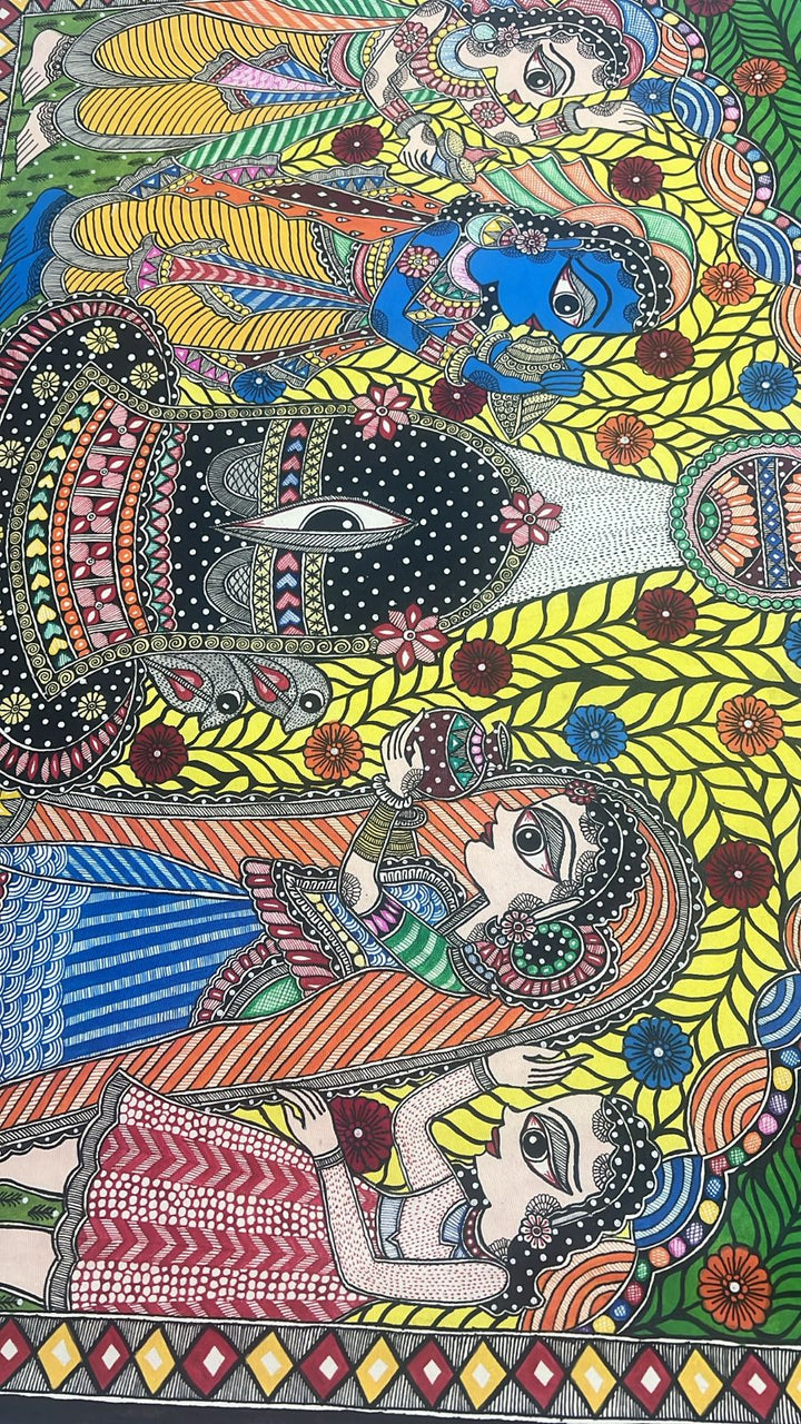 Rama Praying to Shiva at Rameswaram on Kalamkari Fabric, Unframed,30 x 22 | SHOBITAM