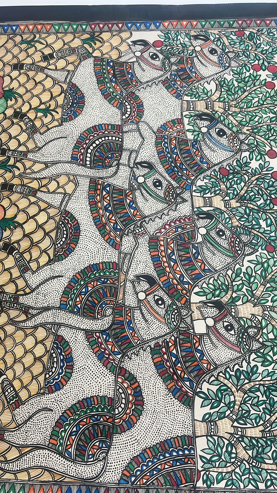 Lucky 7 Horses on Madhubani wall painting, Unframed,30 x 22 | SHOBITAM