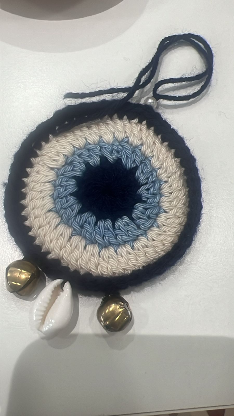 Evil Eye Crochet Charm with Cowrie Shell and Bells | SHOBITAM