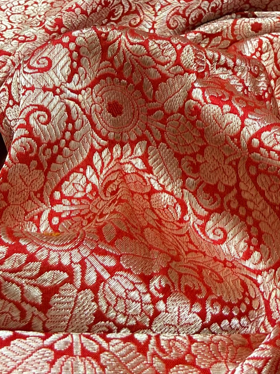 Red Meenakari Brocade Half and Half Banarasi Katan Silk Saree with Ornate Zari Borders | SILK MARK CERTIFIED | SHOBITAM