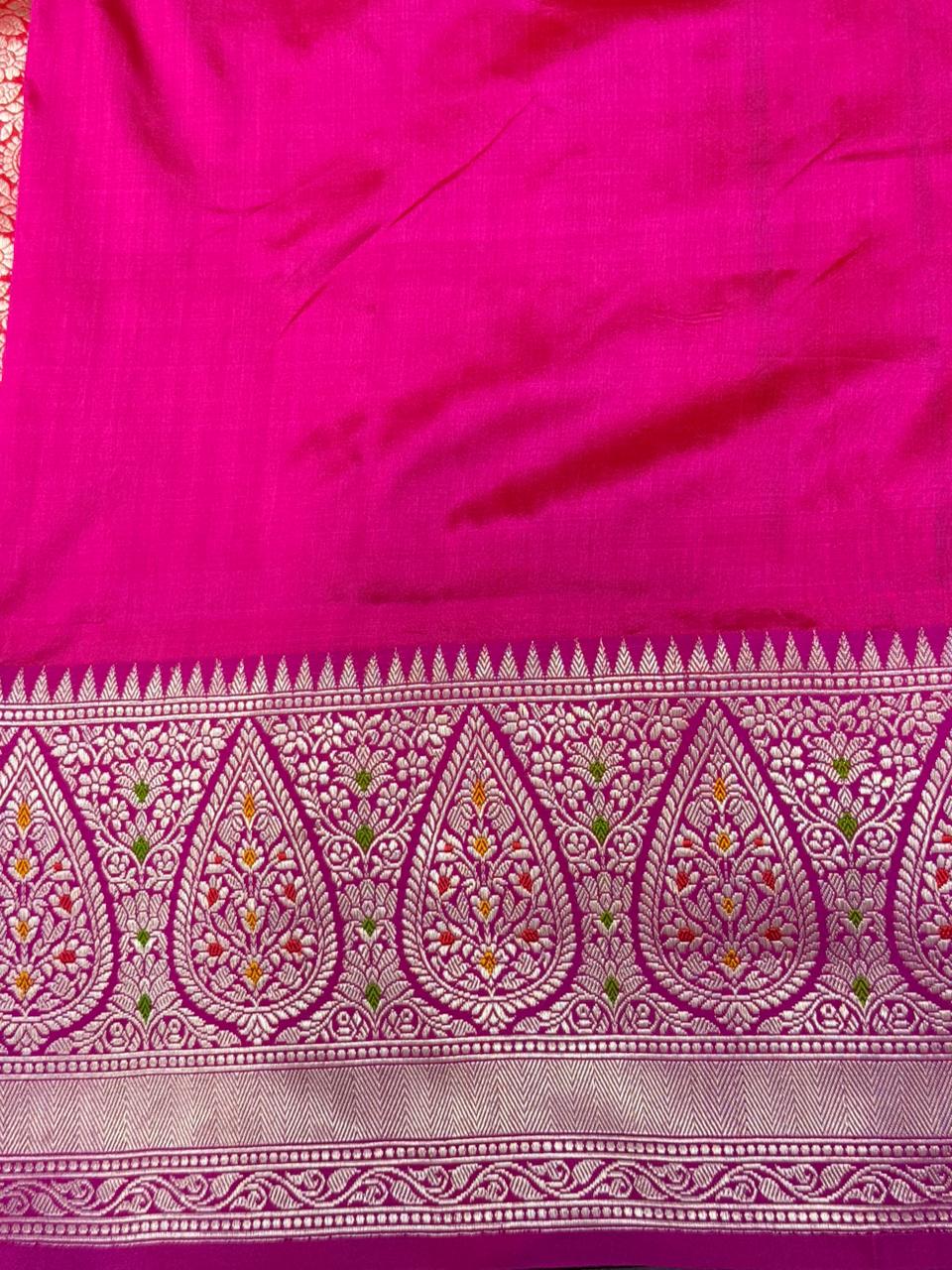 Red Meenakari Brocade Half and Half Banarasi Katan Silk Saree with Ornate Zari Borders | SILK MARK CERTIFIED | SHOBITAM