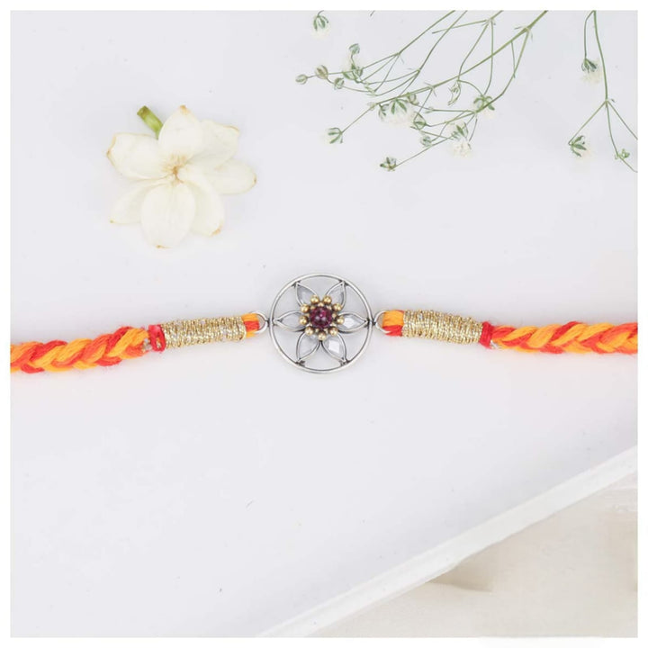 Pure 92.5 Silver Rounded Silver Rakhi | SHOBITAM