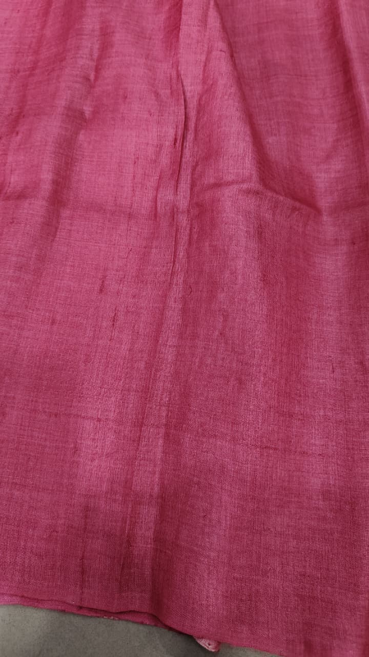 Pink-Beige Floral Hand Painted on Tussar Cotton Saree With Sequins-Cutdana Work and Border