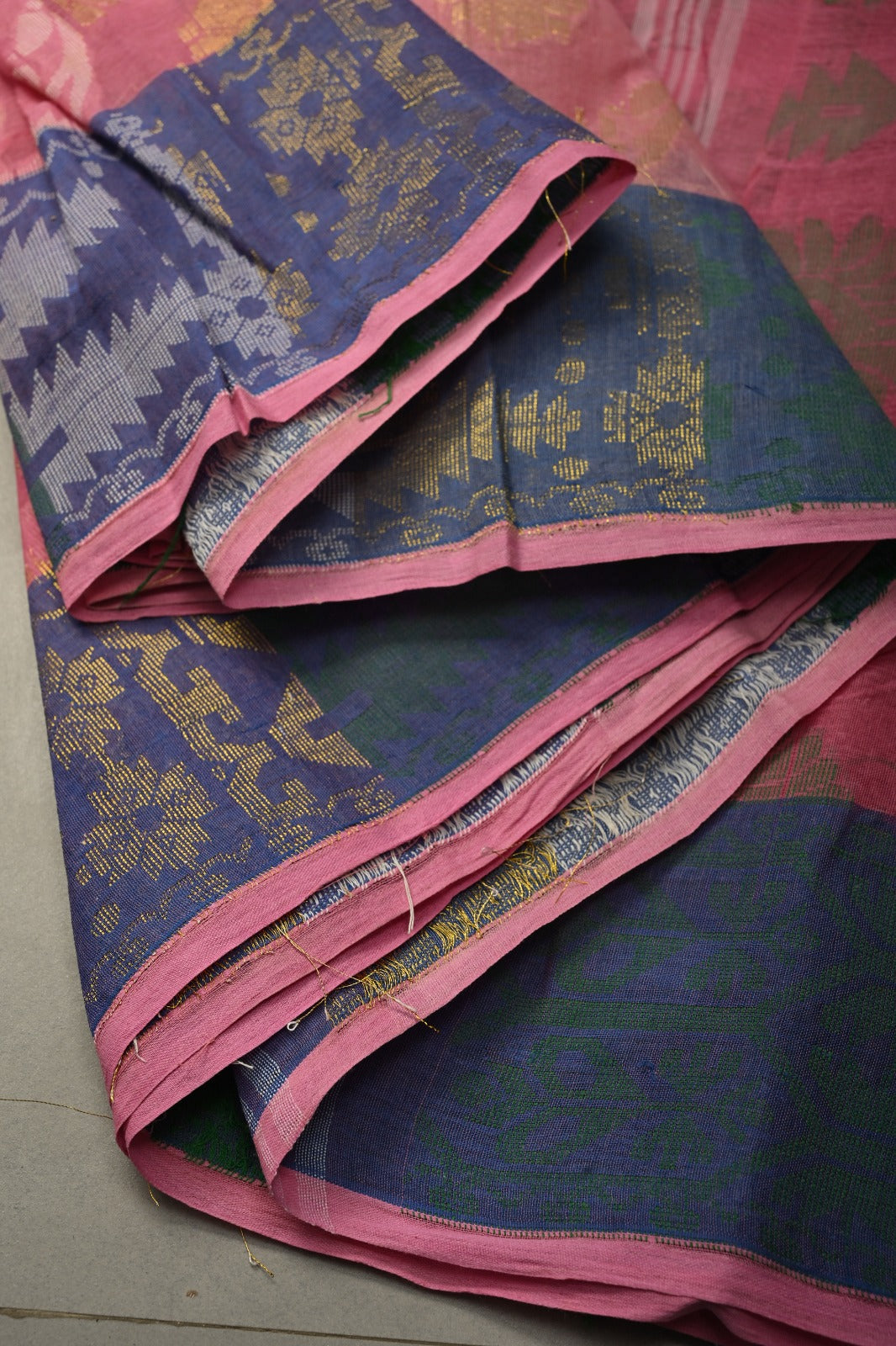 Bubblegum Pink Mercerized Cotton Saree with Meenakari Jamdani Style Design and Border  | SHOBITAM