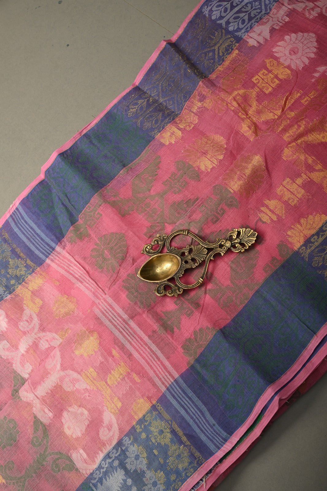 Bubblegum Pink Mercerized Cotton Saree with Meenakari Jamdani Style Design and Border  | SHOBITAM