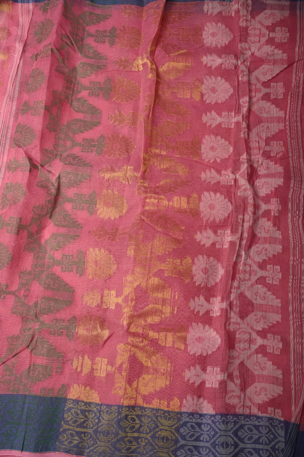 Bubblegum Pink Mercerized Cotton Saree with Meenakari Jamdani Style Design and Border  | SHOBITAM