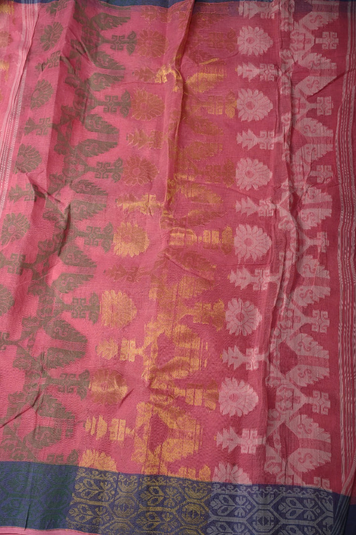 Bubblegum Pink Mercerized Cotton Saree with Meenakari Jamdani Style Design and Border  | SHOBITAM