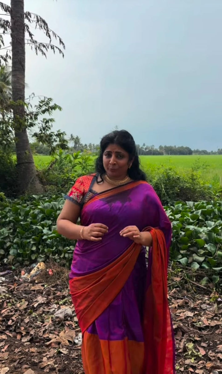 Purple Dual Tone Uppada Handloom Silk Saree with Tissue Skirt Border | SILK MARK CERTIFIED | SHOBITAM
