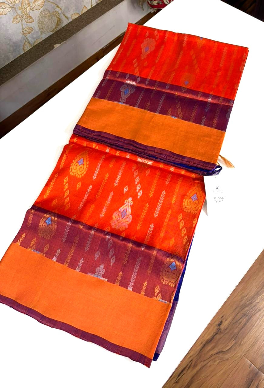 Orange Grand - Handwoven Uppada Silk Saree | SILK MARK CERTIFIED | SHOBITAM